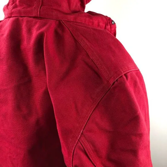 Carhartt USA Made J140 Quilt Lined Duck Canvas Hooded Jacket Red Men's Medium - Picture 9 of 12